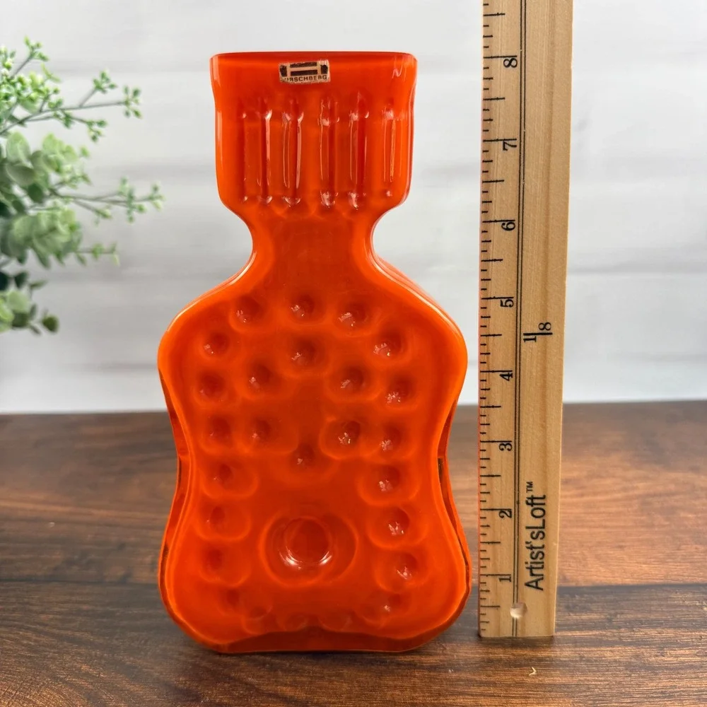 Vintage Hirschberg Orange Cased Glass Vase | Mid-Century | Original Label